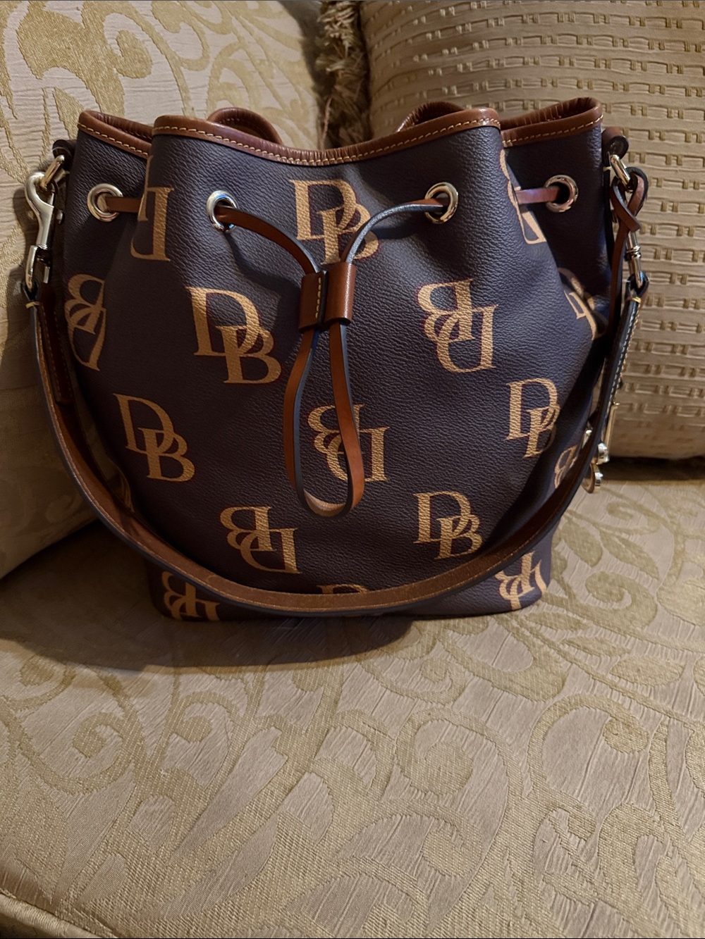 Dooney & Bourke Monogram Drawstring Shoulder Bag - Brown Tmoro preowned